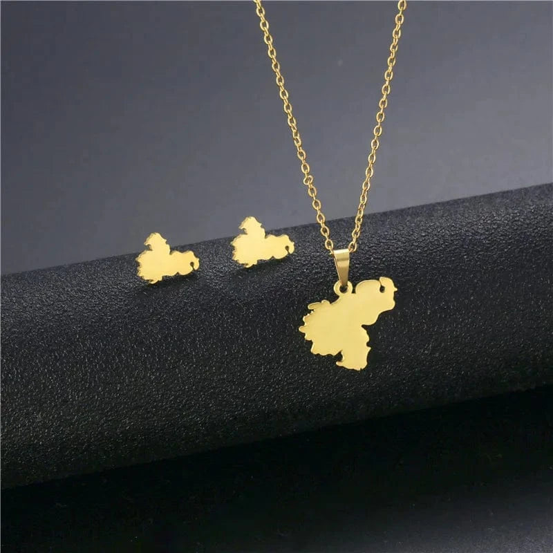 fashion / 14* New Cheap Dubai 18K Gold-plated waterproof Stainless Steel Various shapes pendants Gift Necklace Earrings Jewelry Set For Women