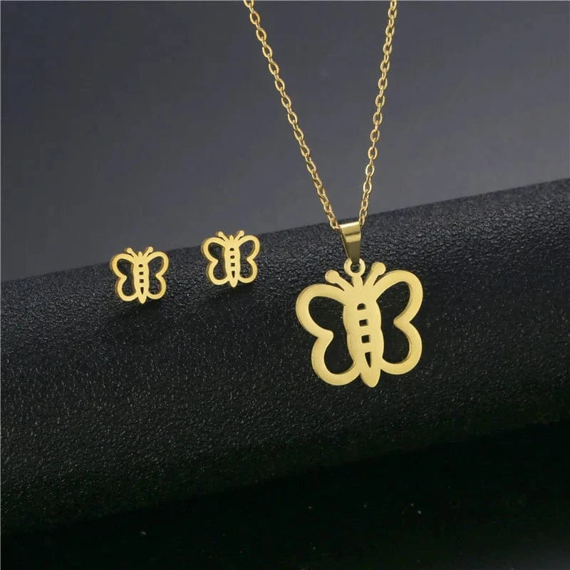 fashion / 15* New Cheap Dubai 18K Gold-plated waterproof Stainless Steel Various shapes pendants Gift Necklace Earrings Jewelry Set For Women