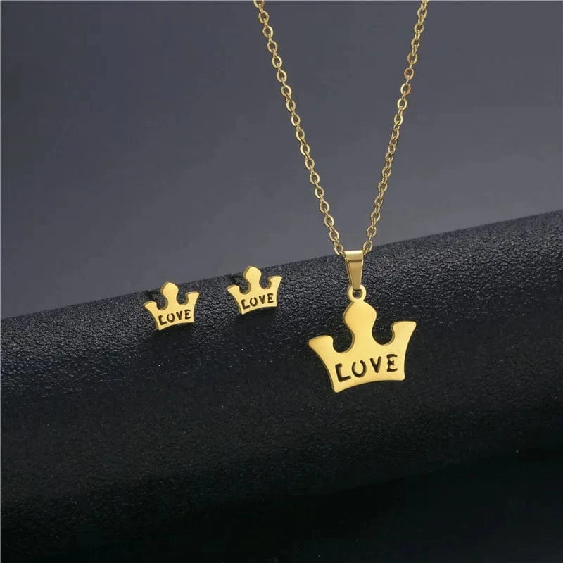 fashion / 16* New Cheap Dubai 18K Gold-plated waterproof Stainless Steel Various shapes pendants Gift Necklace Earrings Jewelry Set For Women