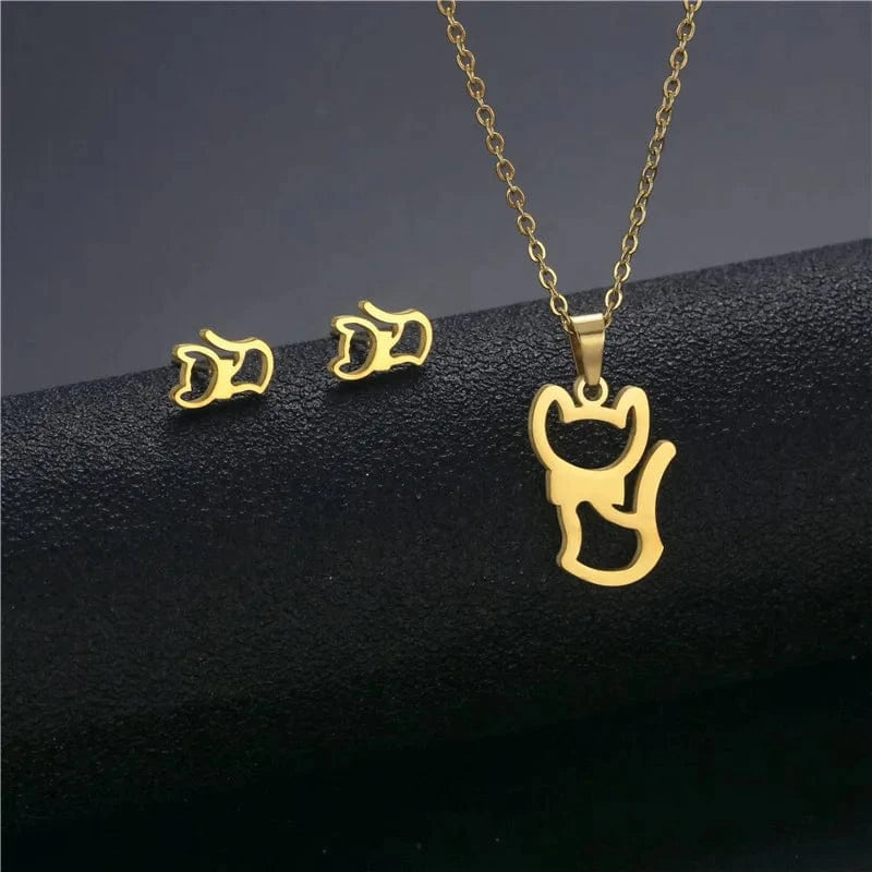 fashion / 17* New Cheap Dubai 18K Gold-plated waterproof Stainless Steel Various shapes pendants Gift Necklace Earrings Jewelry Set For Women