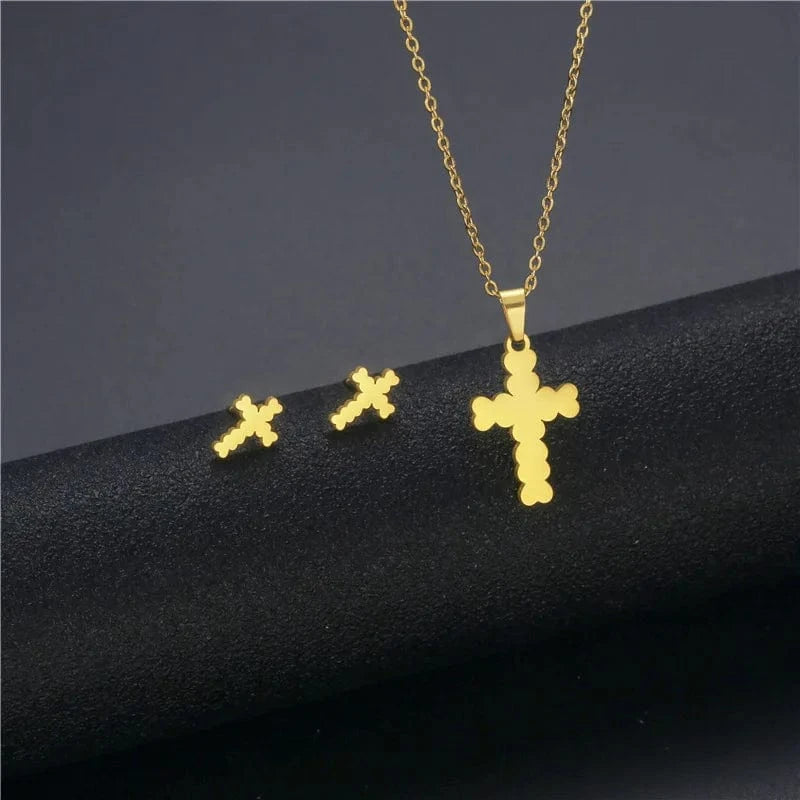 fashion / 18* New Cheap Dubai 18K Gold-plated waterproof Stainless Steel Various shapes pendants Gift Necklace Earrings Jewelry Set For Women