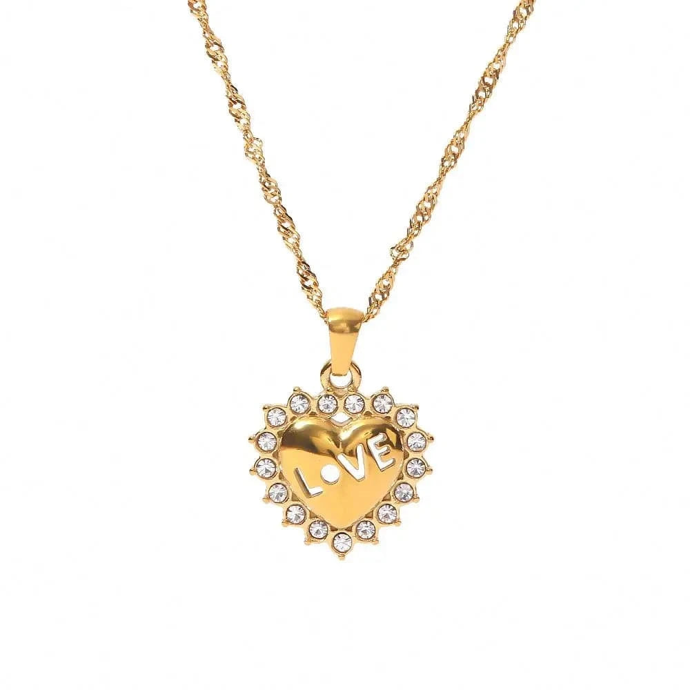 fashion / 18inches / N2359 N2359 New Trend Jewelry 18K Gold Plated Stainless Steel Cubic Zirconia Chunky Love Heart Pendant Necklace