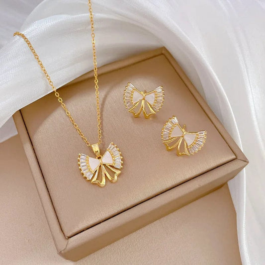 Fashion 18k Gold Plated Bow Jewelry Earrings Set Ribbon Bow Tie Stud Earrings Cute Bowknot Earrings Jewelry Gifts For Women