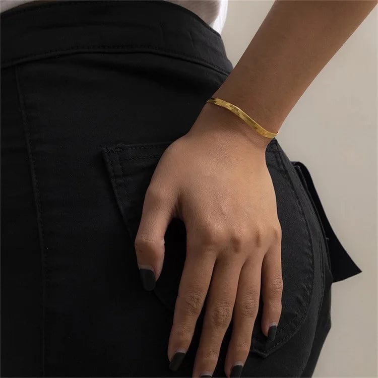 Fashion 18K Gold Plated Stainless Steel 3mm/4mm/5mm Snake Chain Bracelet Women Jewelry
