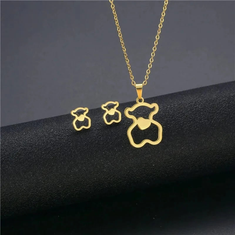 fashion / 19* New Cheap Dubai 18K Gold-plated waterproof Stainless Steel Various shapes pendants Gift Necklace Earrings Jewelry Set For Women