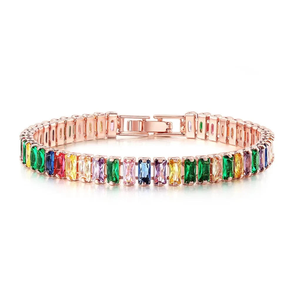 fashion / 19CM / E Fashion luxury gold-plated Boutique Rectangular Colored Cubic Zirconia Bracelet Rainbow Crystal Tennis Chain Bracelet for Women
