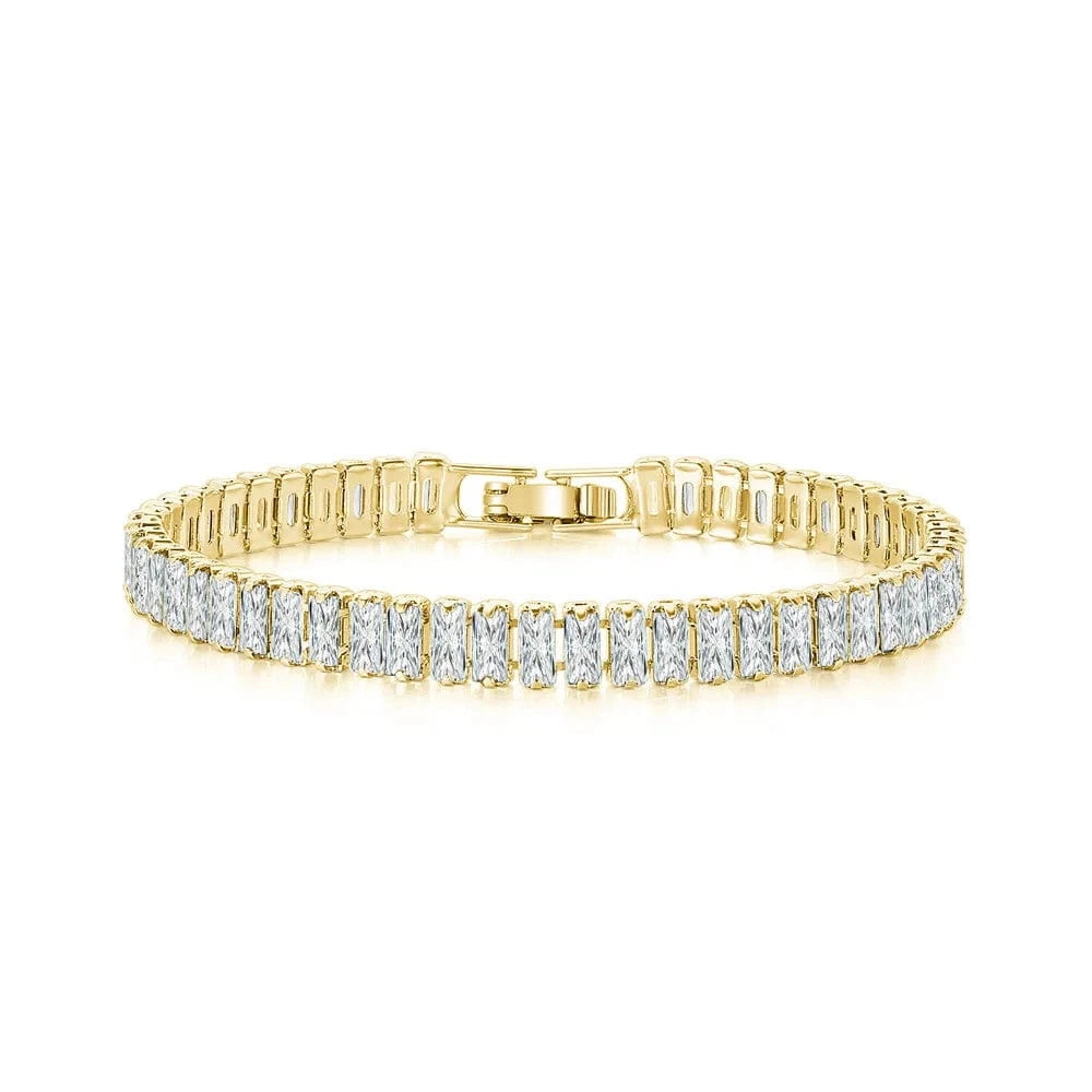 fashion / 19CM / F Fashion luxury gold-plated Boutique Rectangular Colored Cubic Zirconia Bracelet Rainbow Crystal Tennis Chain Bracelet for Women