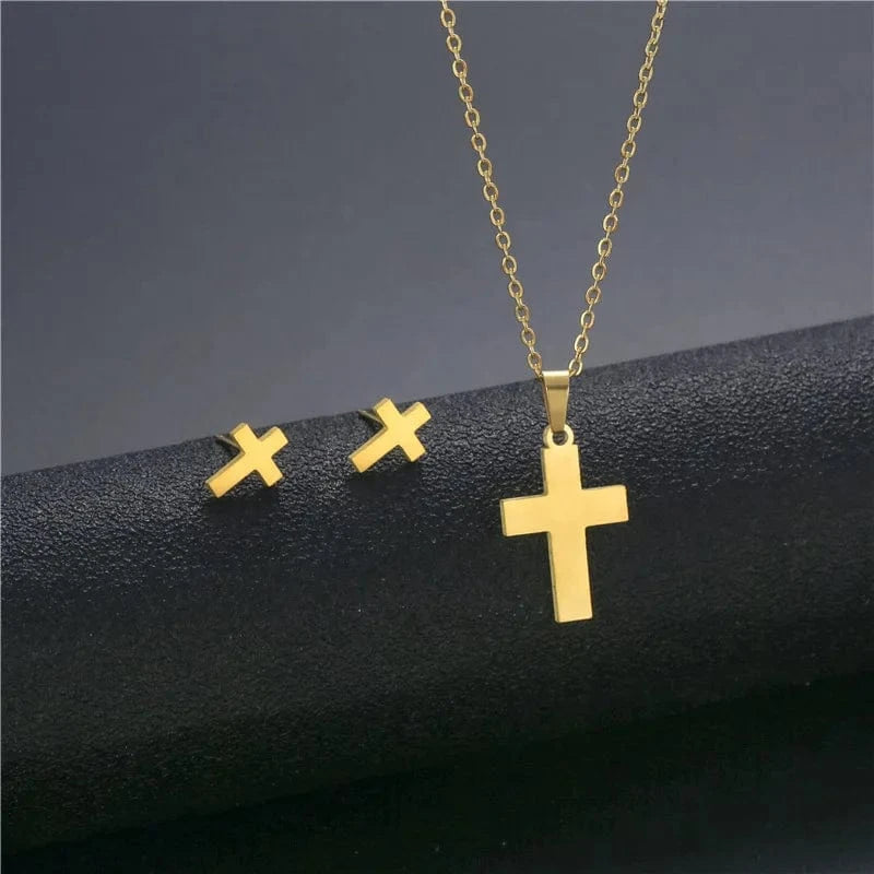fashion / 2* New Cheap Dubai 18K Gold-plated waterproof Stainless Steel Various shapes pendants Gift Necklace Earrings Jewelry Set For Women
