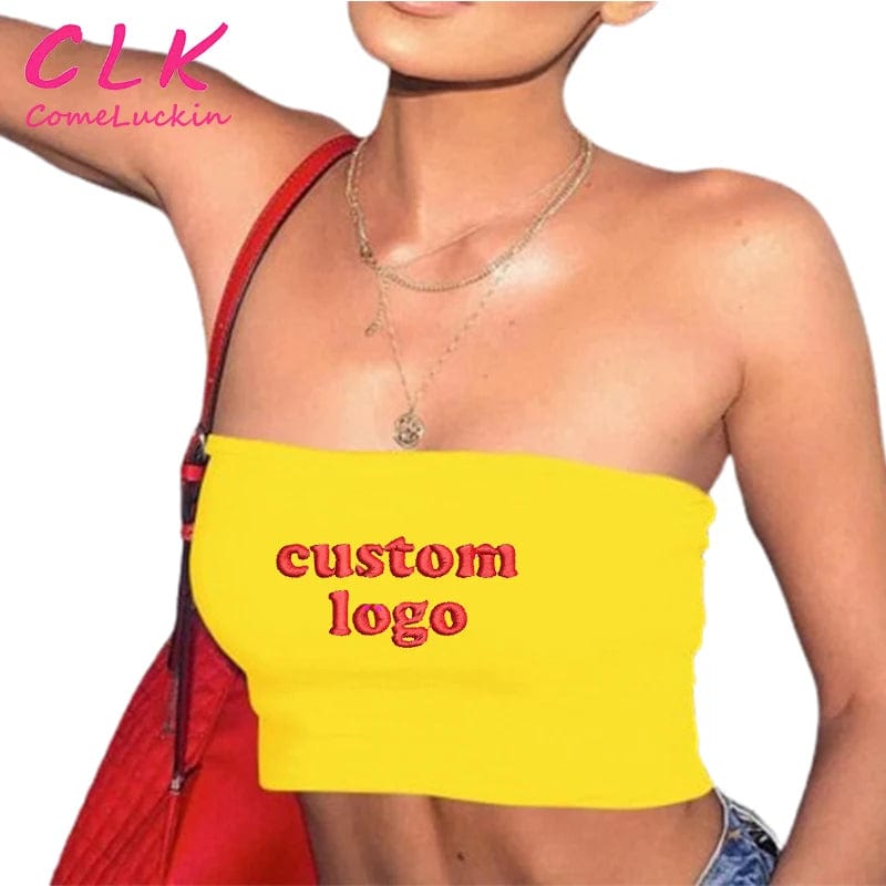 Fashion 2024 Spring New Sleeveless Strapless Crop Top Custom Logo Bodycon Sexy Casual Outfit Streetwear Top For Women
