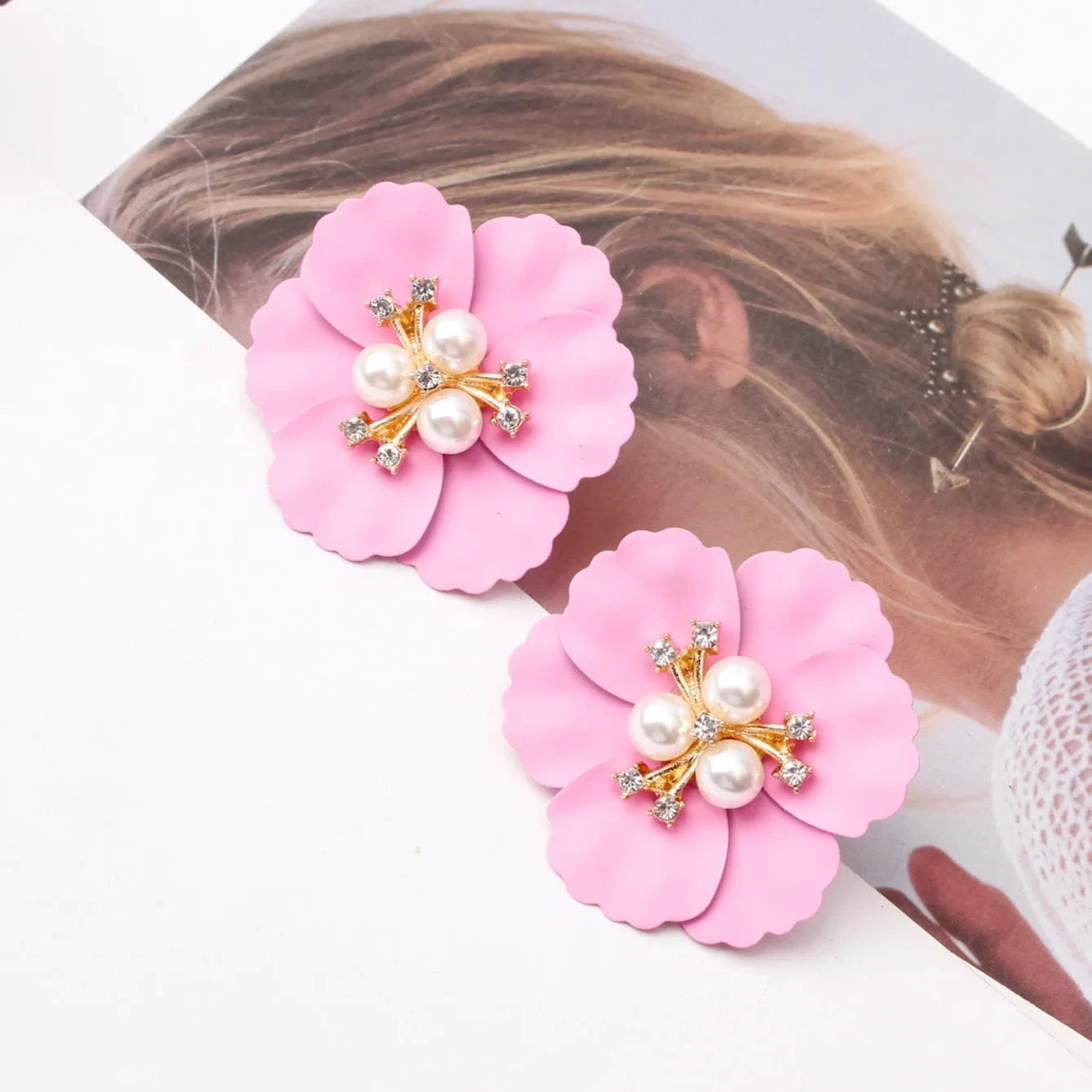 fashion / 21 Hawaiian Gold Colorful Fashion Jewelry Earrings Cute Flower Pearl Earrings Red Floral Flower Pearl Drop Earring Stud For Women