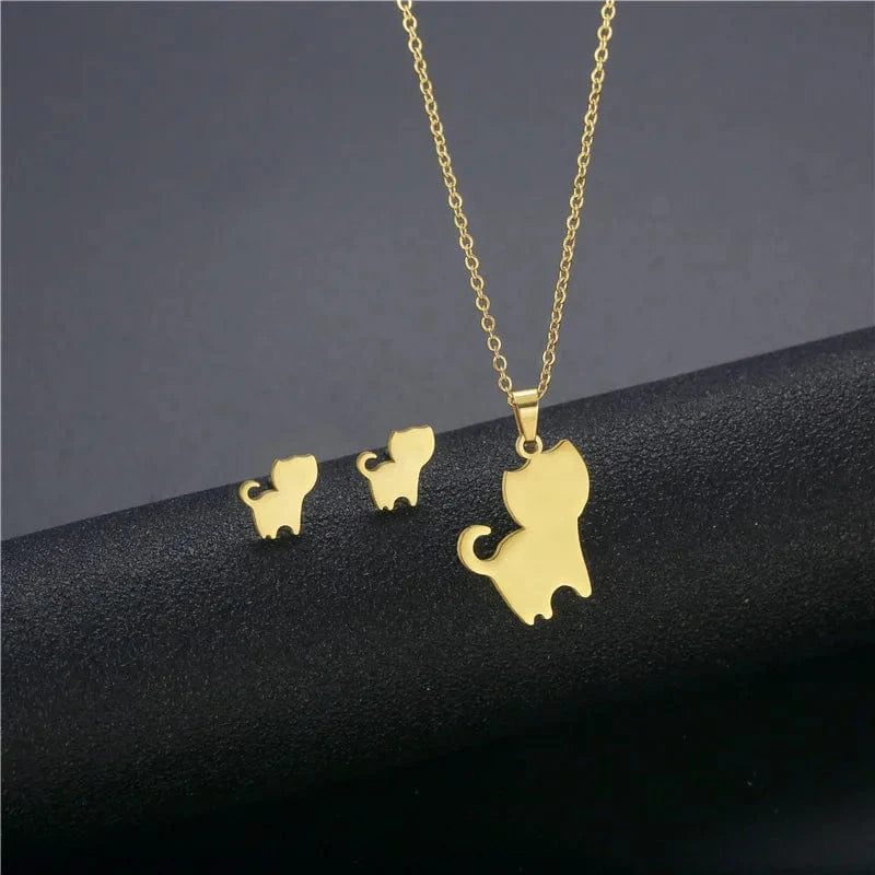 fashion / 21* New Cheap Dubai 18K Gold-plated waterproof Stainless Steel Various shapes pendants Gift Necklace Earrings Jewelry Set For Women
