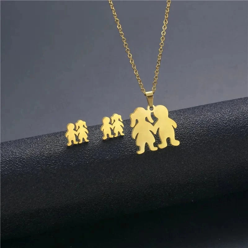 fashion / 22* New Cheap Dubai 18K Gold-plated waterproof Stainless Steel Various shapes pendants Gift Necklace Earrings Jewelry Set For Women