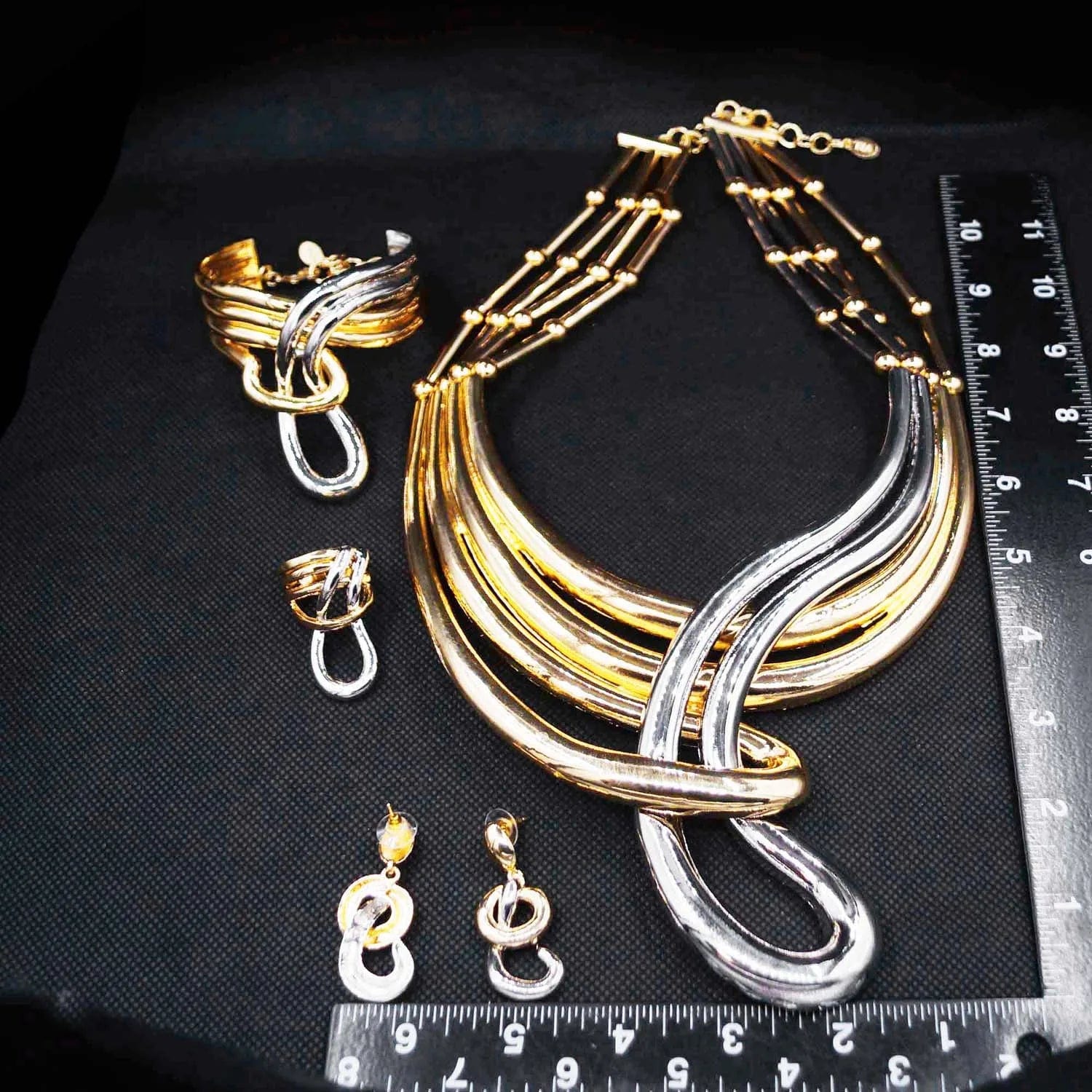 Fashion 24 k Gold Plated Bracelet Necklace Jewelry Set African Jewelry For Women 2 Tones Gold And Silver Jewelry Necklace Sets