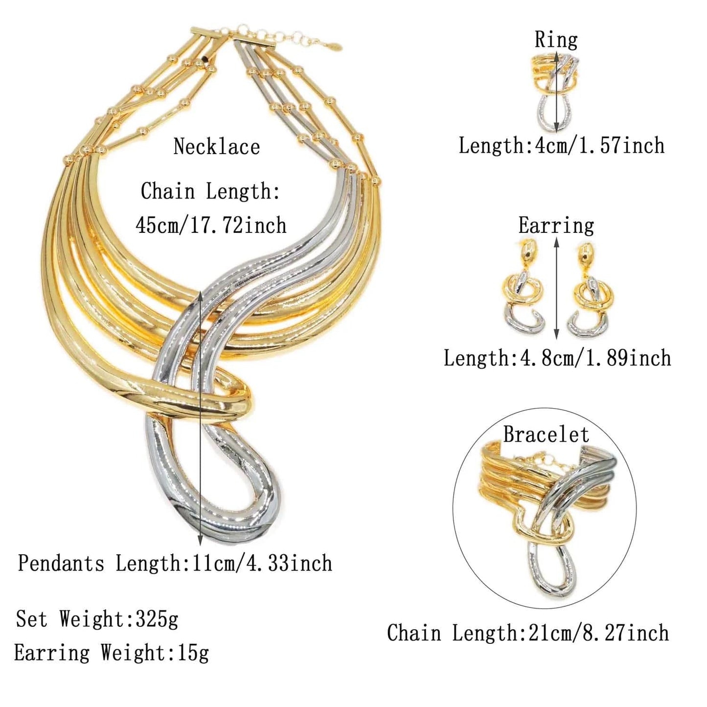 Fashion 24 k Gold Plated Bracelet Necklace Jewelry Set African Jewelry For Women 2 Tones Gold And Silver Jewelry Necklace Sets