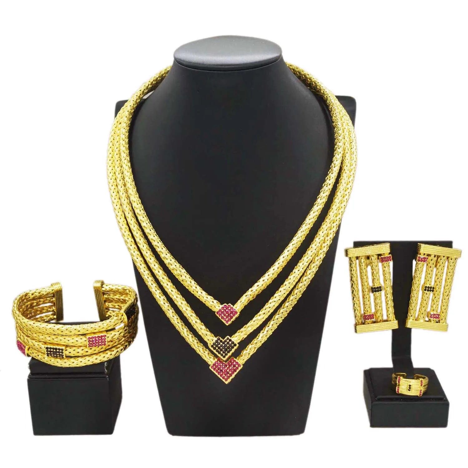 Fashion 24 K Gold Plated Jewelry Set Fancy Wholesale Jewelry sets Brazilian Gold Plated Jewelry For Women Necklace Set Earrings