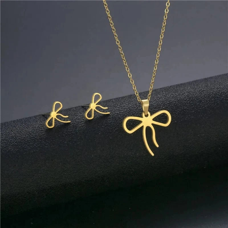 fashion / 24* New Cheap Dubai 18K Gold-plated waterproof Stainless Steel Various shapes pendants Gift Necklace Earrings Jewelry Set For Women