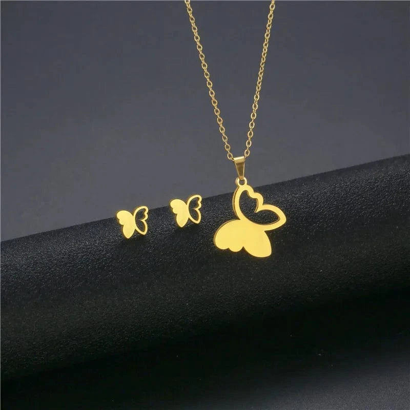 fashion / 25* New Cheap Dubai 18K Gold-plated waterproof Stainless Steel Various shapes pendants Gift Necklace Earrings Jewelry Set For Women