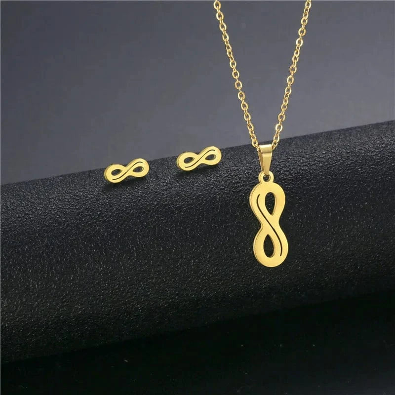 fashion / 26* New Cheap Dubai 18K Gold-plated waterproof Stainless Steel Various shapes pendants Gift Necklace Earrings Jewelry Set For Women
