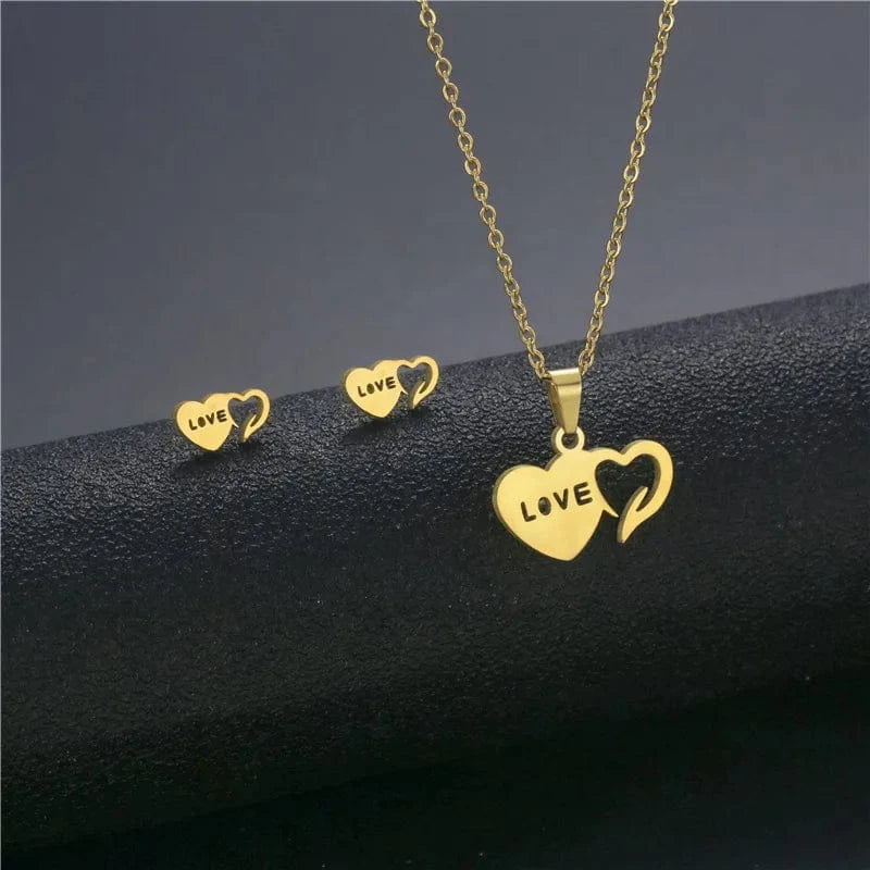 fashion / 27* New Cheap Dubai 18K Gold-plated waterproof Stainless Steel Various shapes pendants Gift Necklace Earrings Jewelry Set For Women