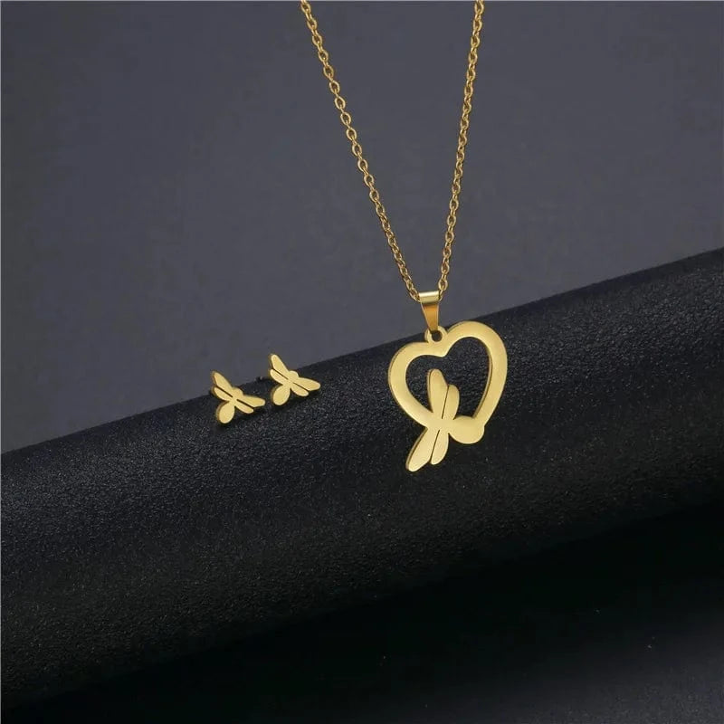 fashion / 28* New Cheap Dubai 18K Gold-plated waterproof Stainless Steel Various shapes pendants Gift Necklace Earrings Jewelry Set For Women