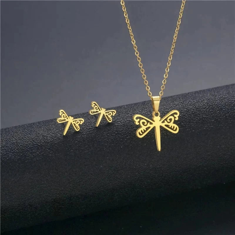 fashion / 3* New Cheap Dubai 18K Gold-plated waterproof Stainless Steel Various shapes pendants Gift Necklace Earrings Jewelry Set For Women