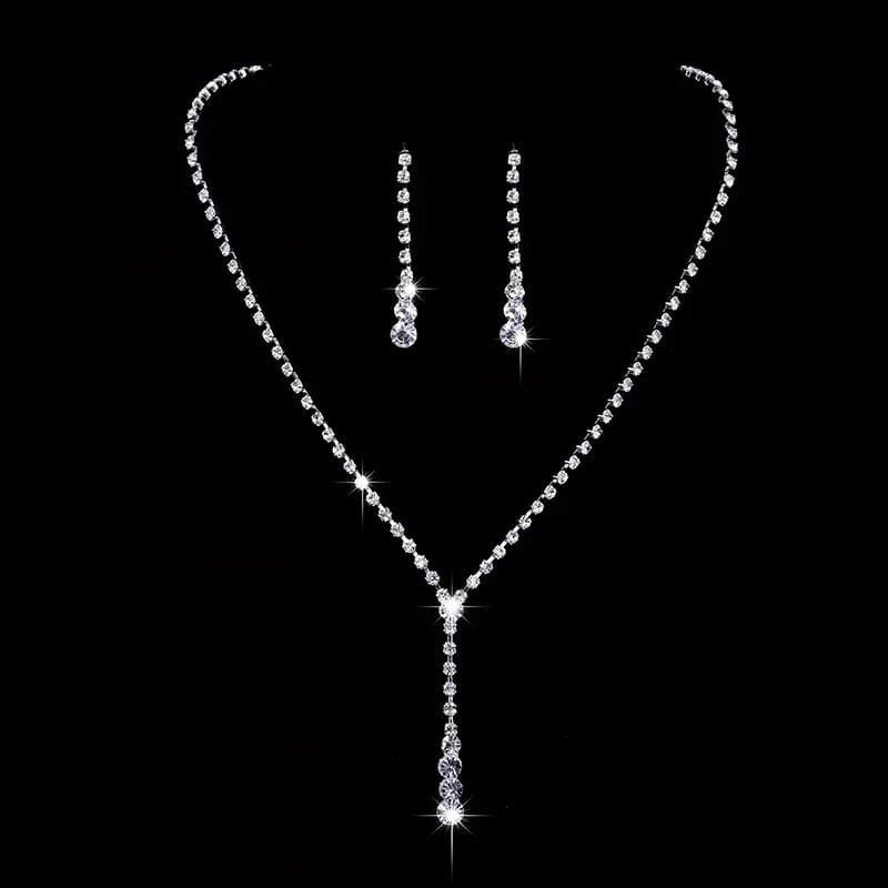 fashion / 3* Shiny Silver Crystal Necklace Boutique Earrings Set Fashion Water Drop Pendant Wedding Bridal Jewelry Sets For Women MOQ 1 PC