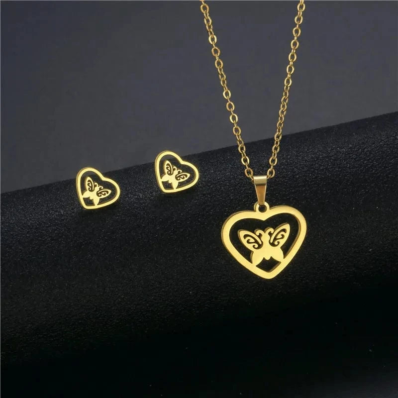 fashion / 30* New Cheap Dubai 18K Gold-plated waterproof Stainless Steel Various shapes pendants Gift Necklace Earrings Jewelry Set For Women