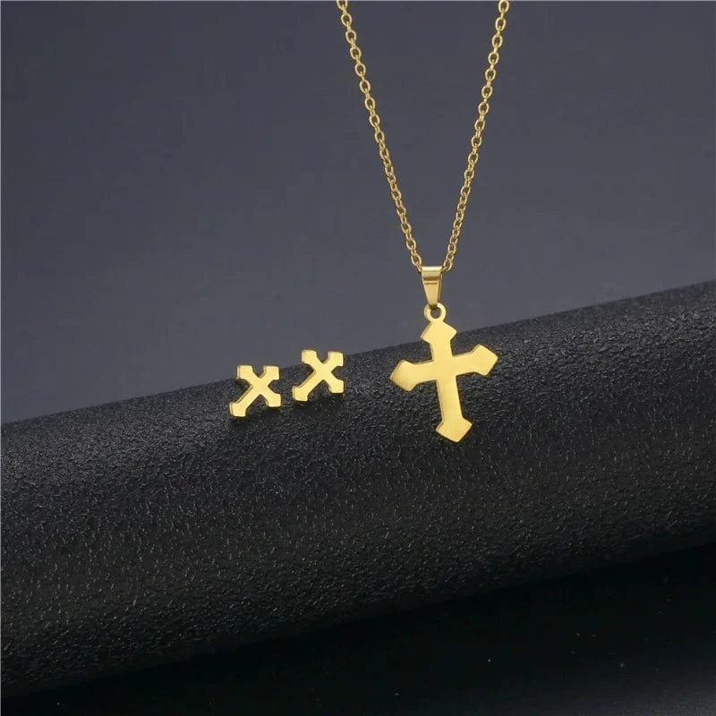 fashion / 31* New Cheap Dubai 18K Gold-plated waterproof Stainless Steel Various shapes pendants Gift Necklace Earrings Jewelry Set For Women