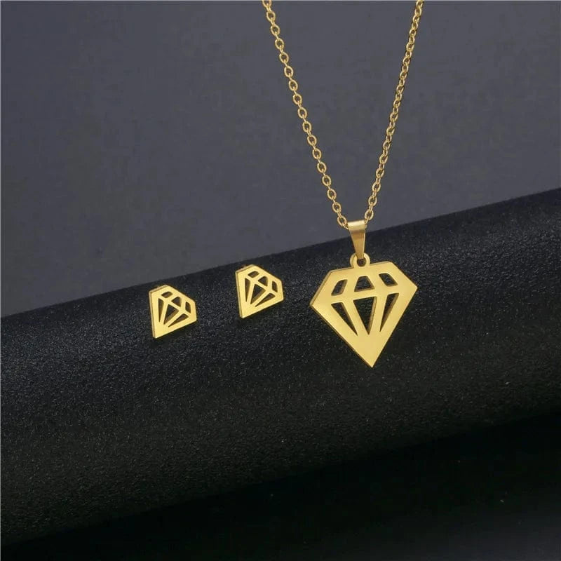 fashion / 32* New Cheap Dubai 18K Gold-plated waterproof Stainless Steel Various shapes pendants Gift Necklace Earrings Jewelry Set For Women