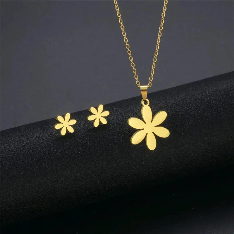 fashion / 33* New Cheap Dubai 18K Gold-plated waterproof Stainless Steel Various shapes pendants Gift Necklace Earrings Jewelry Set For Women