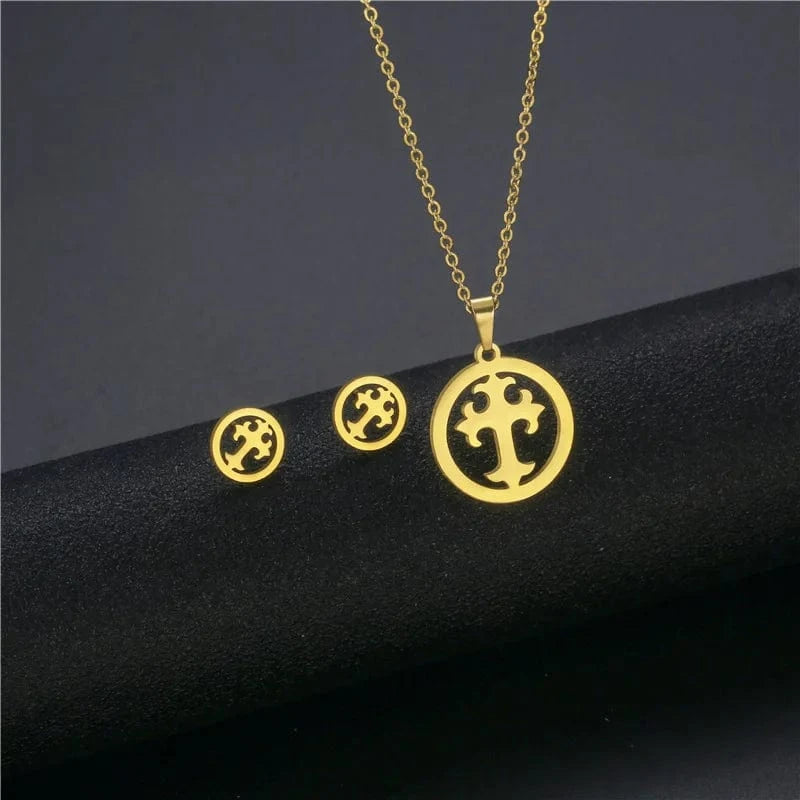 fashion / 36* New Cheap Dubai 18K Gold-plated waterproof Stainless Steel Various shapes pendants Gift Necklace Earrings Jewelry Set For Women