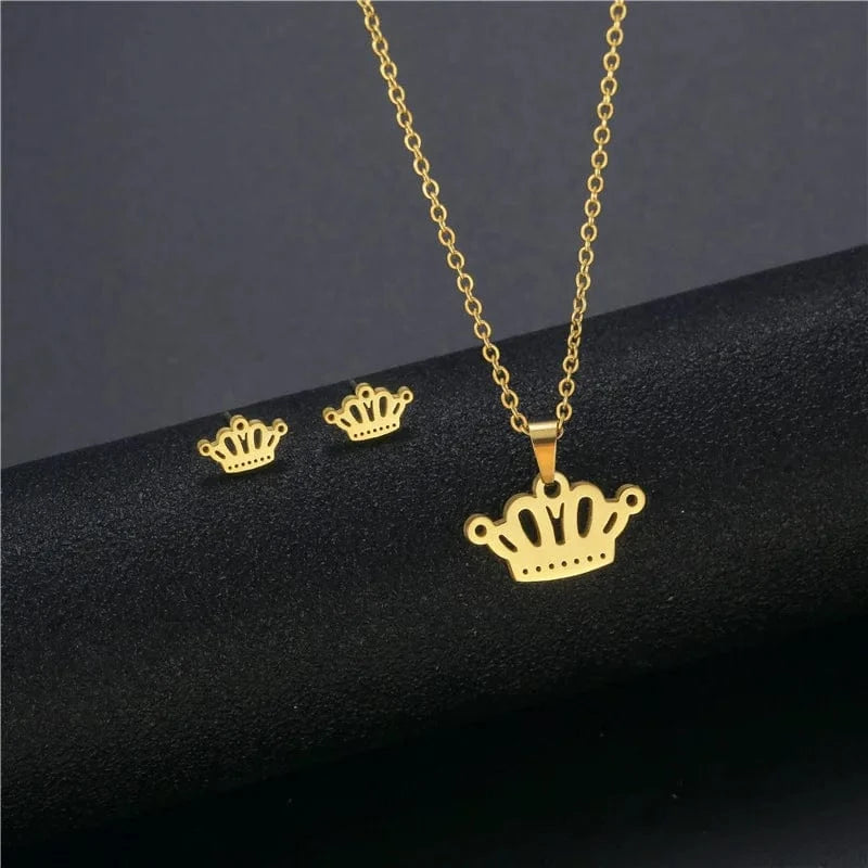 fashion / 37* New Cheap Dubai 18K Gold-plated waterproof Stainless Steel Various shapes pendants Gift Necklace Earrings Jewelry Set For Women