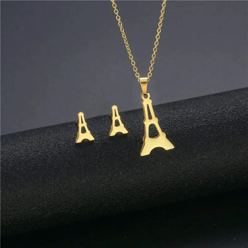 fashion / 38* New Cheap Dubai 18K Gold-plated waterproof Stainless Steel Various shapes pendants Gift Necklace Earrings Jewelry Set For Women