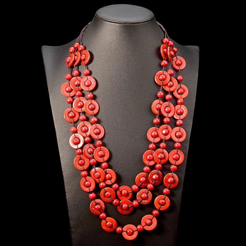 Fashion / 4 Bohemian Coconut shell Wood Beads Pendant Necklaces Women Ethnic Jewelry Handmade Beaded Hanging Long Necklace Statement