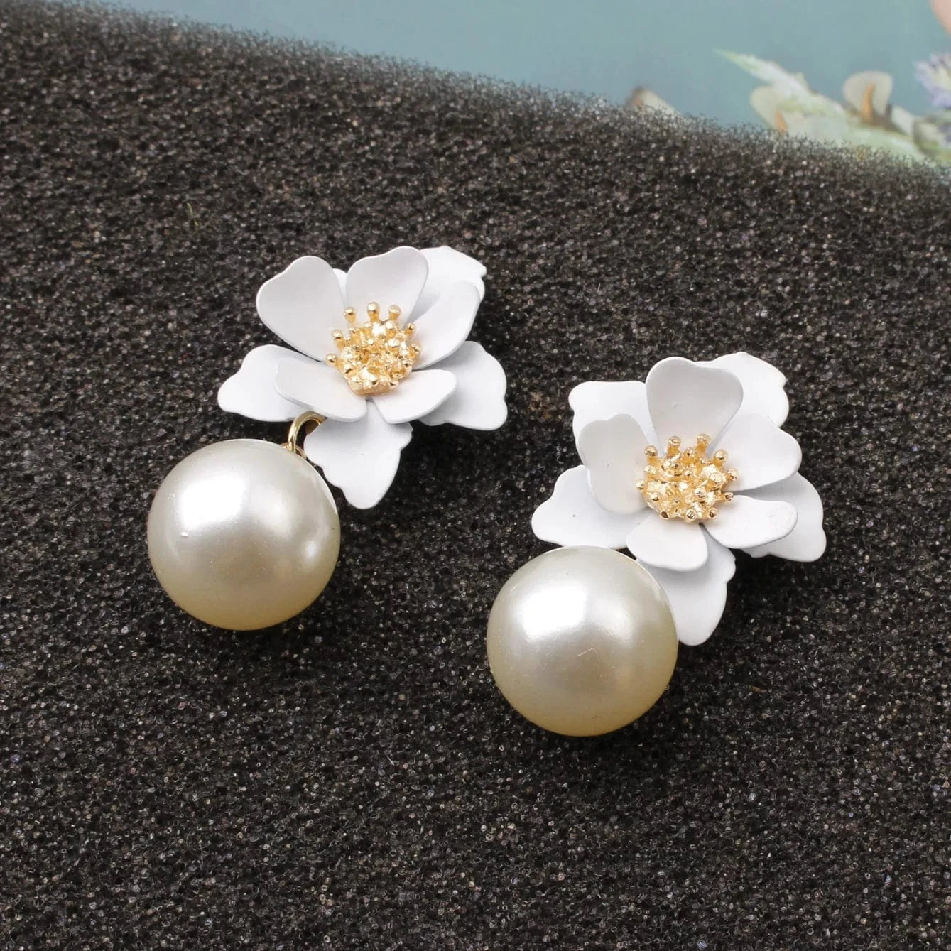 fashion / 4 Hawaiian Gold Colorful Fashion Jewelry Earrings Cute Flower Pearl Earrings Red Floral Flower Pearl Drop Earring Stud For Women
