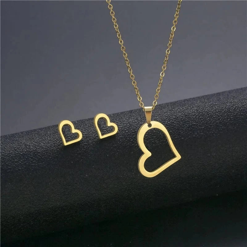 fashion / 40* New Cheap Dubai 18K Gold-plated waterproof Stainless Steel Various shapes pendants Gift Necklace Earrings Jewelry Set For Women