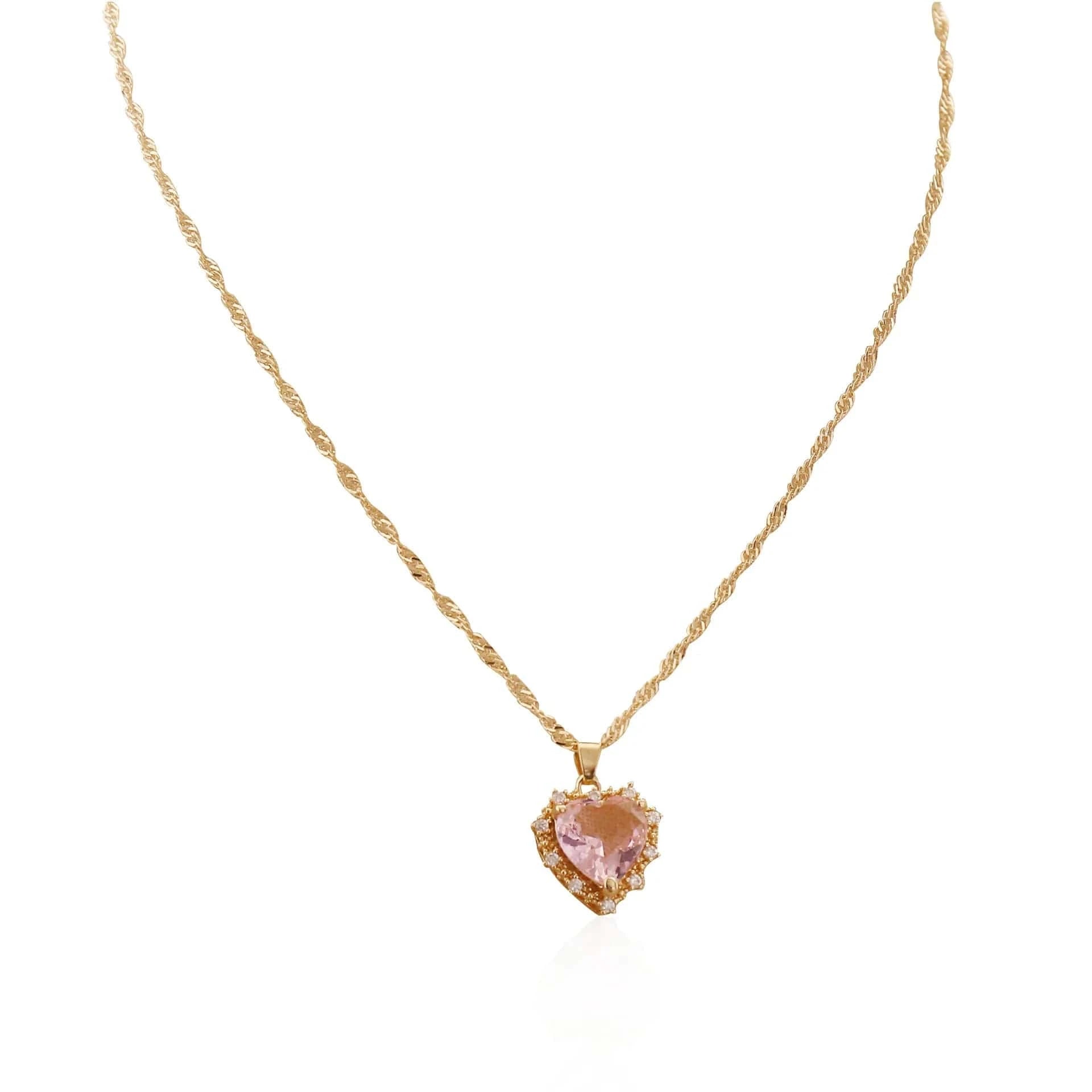 fashion / 43+5cm / Pink Wholesale Cheap High Quality Copper Gold Plated Zircon Heart Pendant Necklace 2023 New Jewelry woman gift