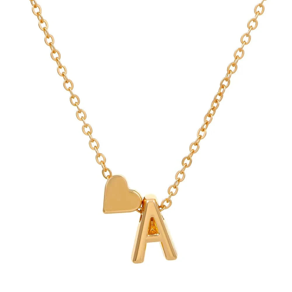 fashion / 45+5CM / Gold A Hot selling new fashion heart-shaped 26 letters a to z simple pendant necklace creative heart-shaped clavicle chain best gift