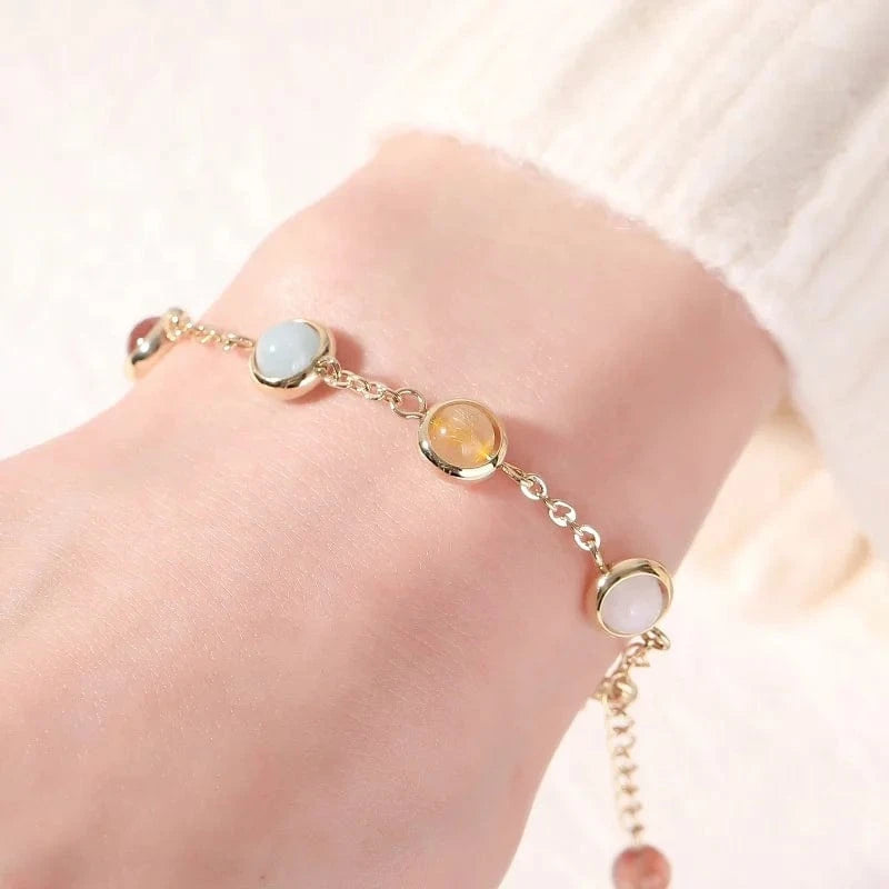 fashion / 45CM / Red Boho Colorful Crystal Beaded Pendant Bracelet for Women Charm Gold Color Stainless Steel Bangle New Korea Trendy Jewelry