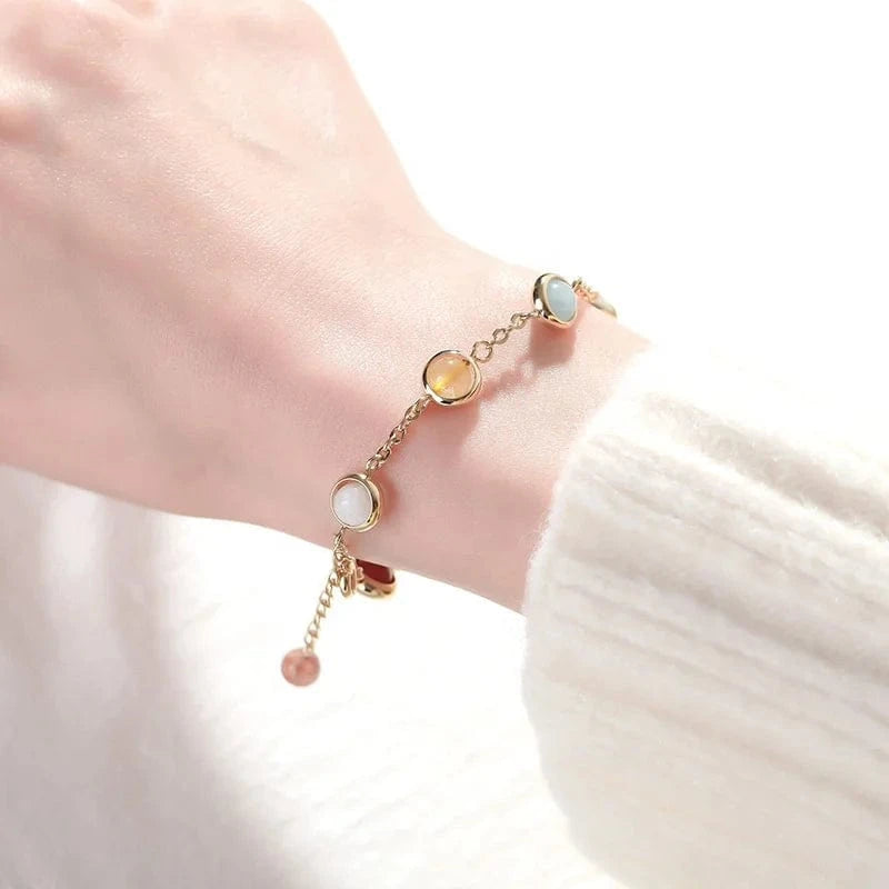 fashion / 45CM / Red Boho Colorful Crystal Beaded Pendant Bracelet for Women Charm Gold Color Stainless Steel Bangle New Korea Trendy Jewelry