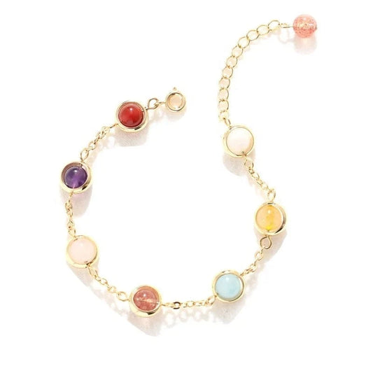 fashion / 45CM / Red Boho Colorful Crystal Beaded Pendant Bracelet for Women Charm Gold Color Stainless Steel Bangle New Korea Trendy Jewelry