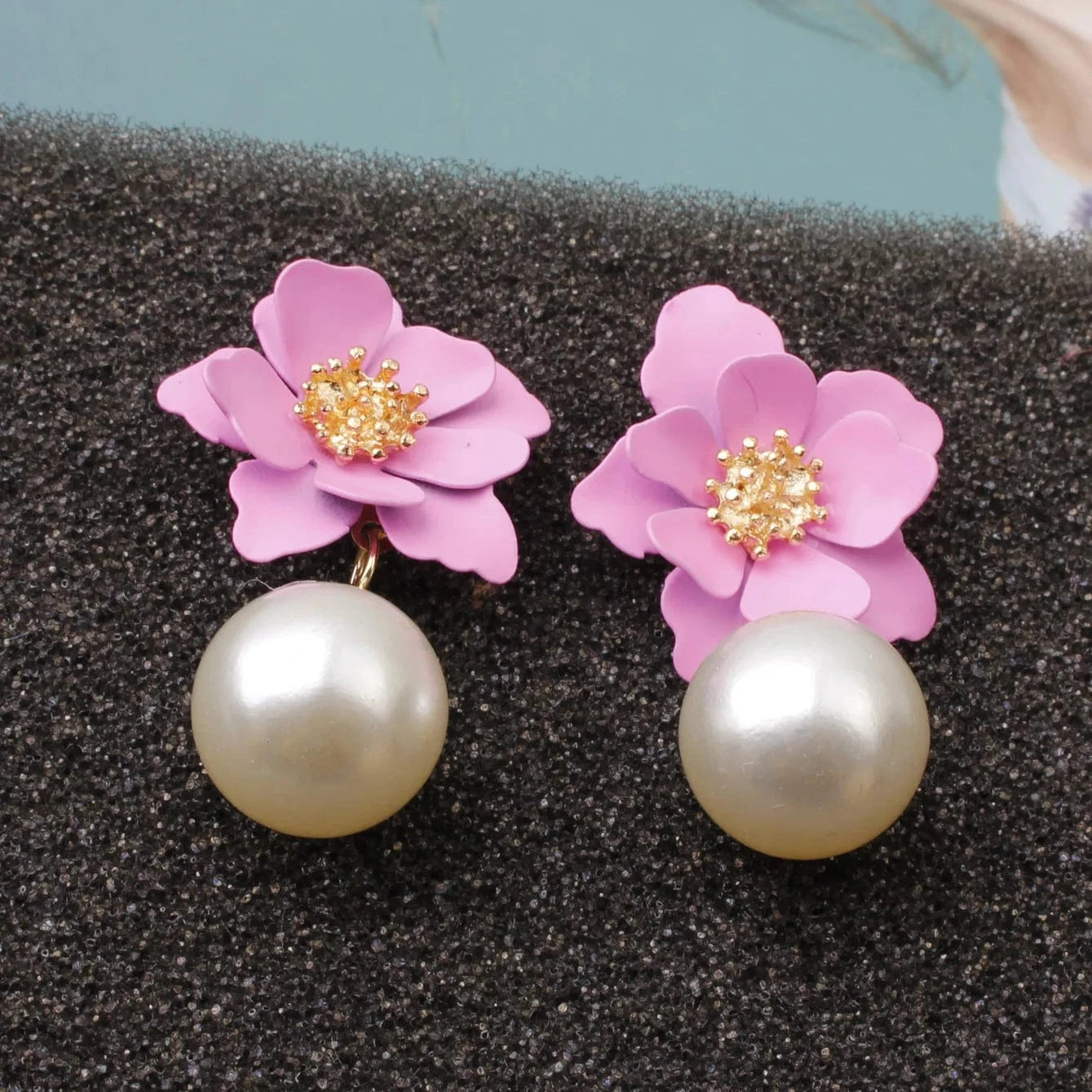 fashion / 5 Hawaiian Gold Colorful Fashion Jewelry Earrings Cute Flower Pearl Earrings Red Floral Flower Pearl Drop Earring Stud For Women
