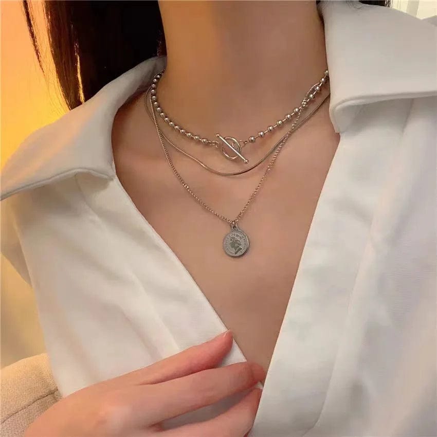 fashion / 5 NEW Vintage Gold Cuban Chain Multilayer Overlay Stainless Steel Necklace Butterfly Coin Pendant Pearl Tassel For Women Necklace