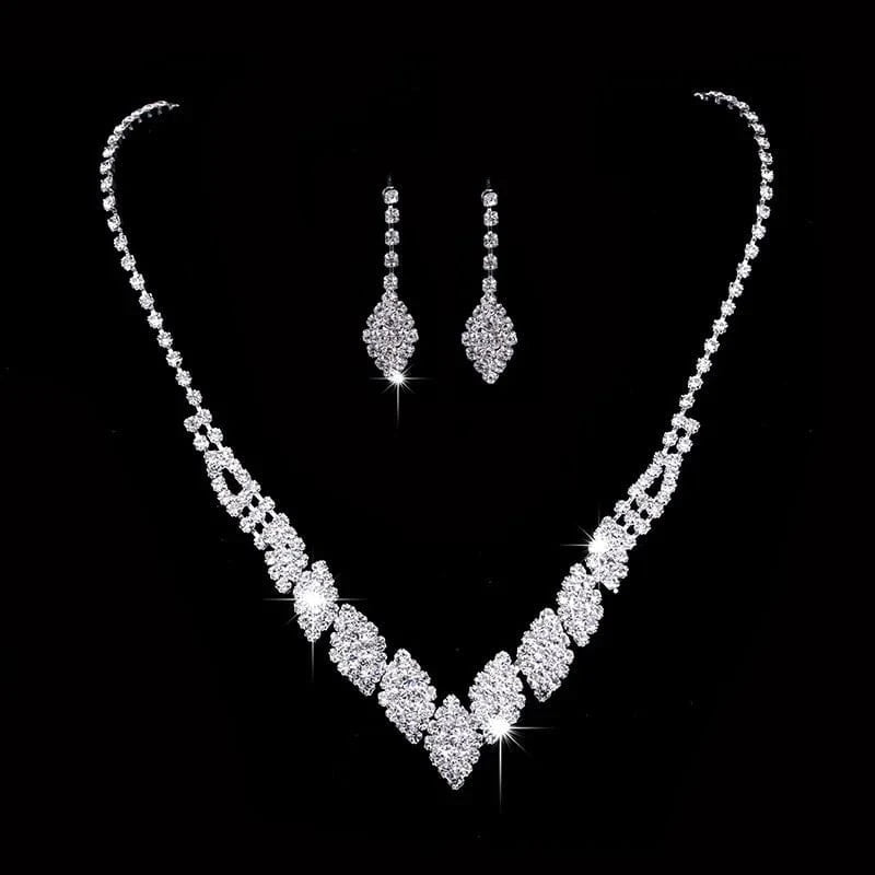 fashion / 5* Shiny Silver Crystal Necklace Boutique Earrings Set Fashion Water Drop Pendant Wedding Bridal Jewelry Sets For Women MOQ 1 PC