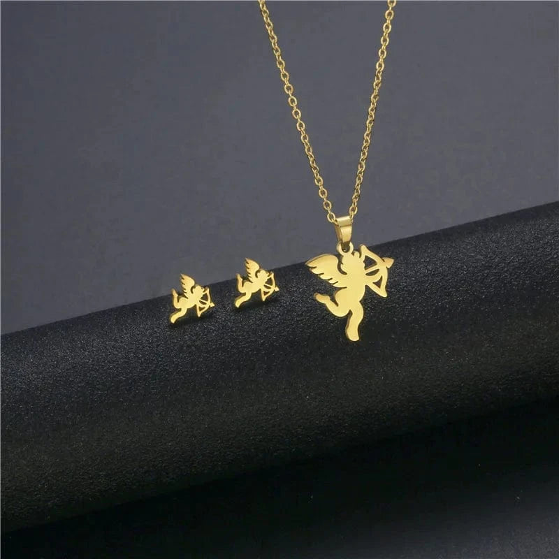 fashion / 6* New Cheap Dubai 18K Gold-plated waterproof Stainless Steel Various shapes pendants Gift Necklace Earrings Jewelry Set For Women
