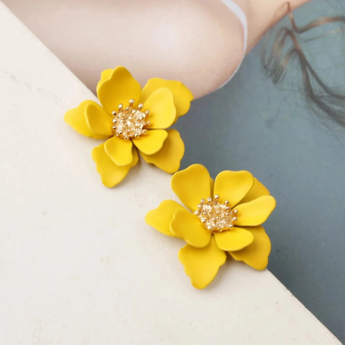 fashion / 8 Hawaiian Gold Colorful Fashion Jewelry Earrings Cute Flower Pearl Earrings Red Floral Flower Pearl Drop Earring Stud For Women