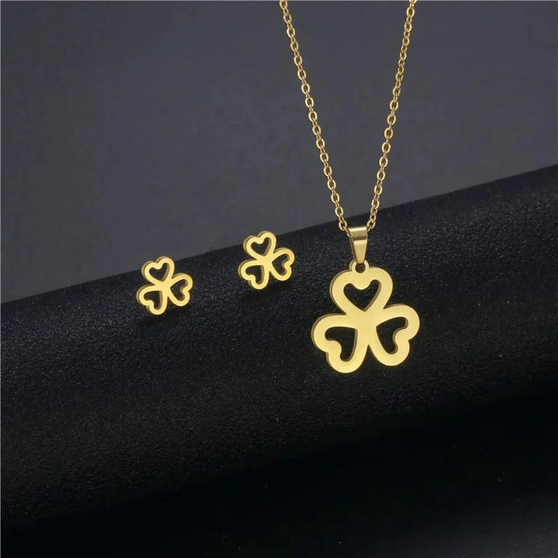 fashion / 9* New Cheap Dubai 18K Gold-plated waterproof Stainless Steel Various shapes pendants Gift Necklace Earrings Jewelry Set For Women