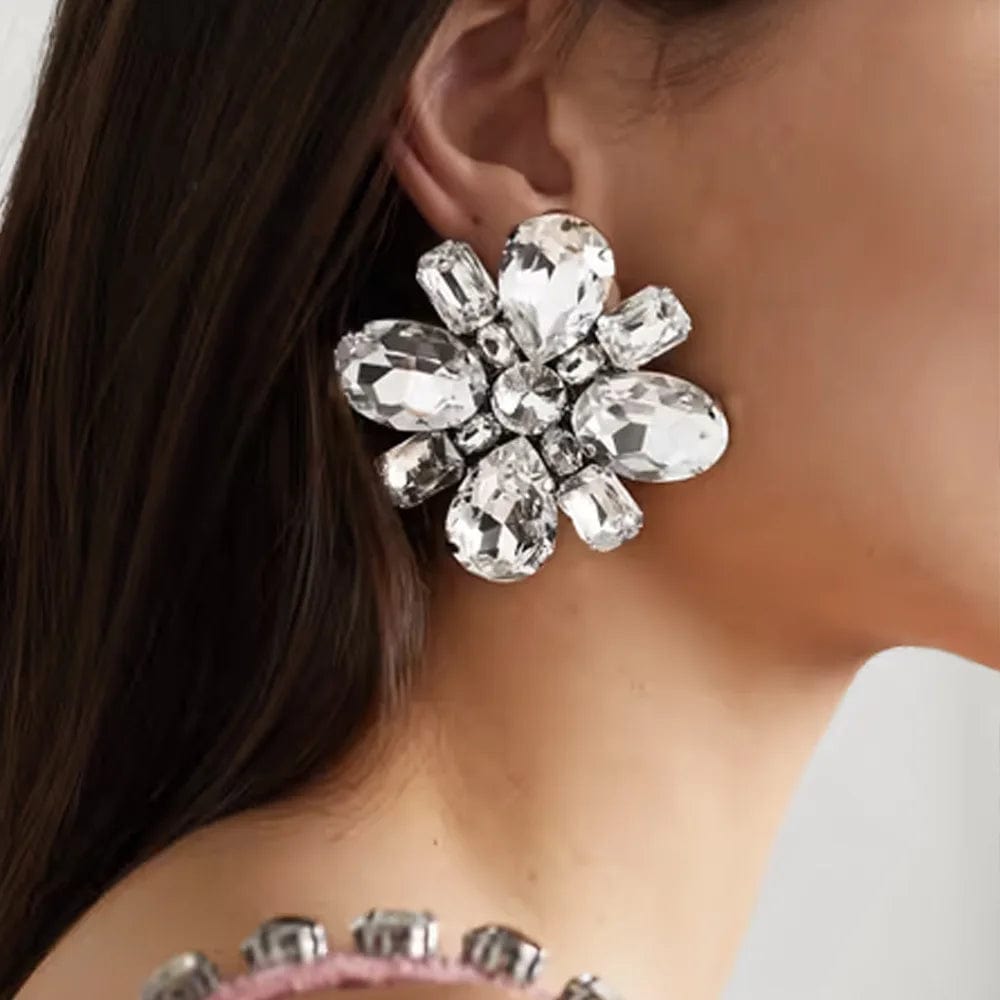 fashion / 9 OEM/ODM Fashion jewelry 2023 new arrival rhinestone earrings big flower plant Stud vintage silver plated fine jewelry earrings
