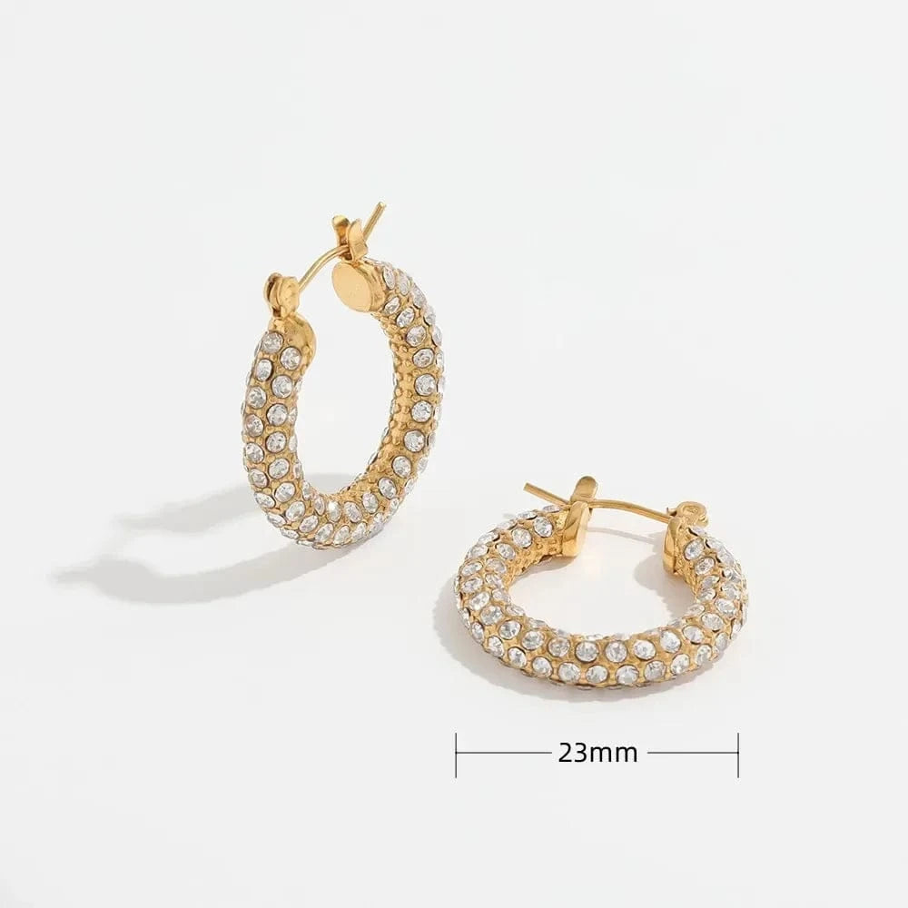 fashion / A*2 Luxury shiny 18K Gold PVD Plated Micro inlay rhinestone Stainless Steel Party Boutique Hoop Earrings Waterproof Jewelry Women