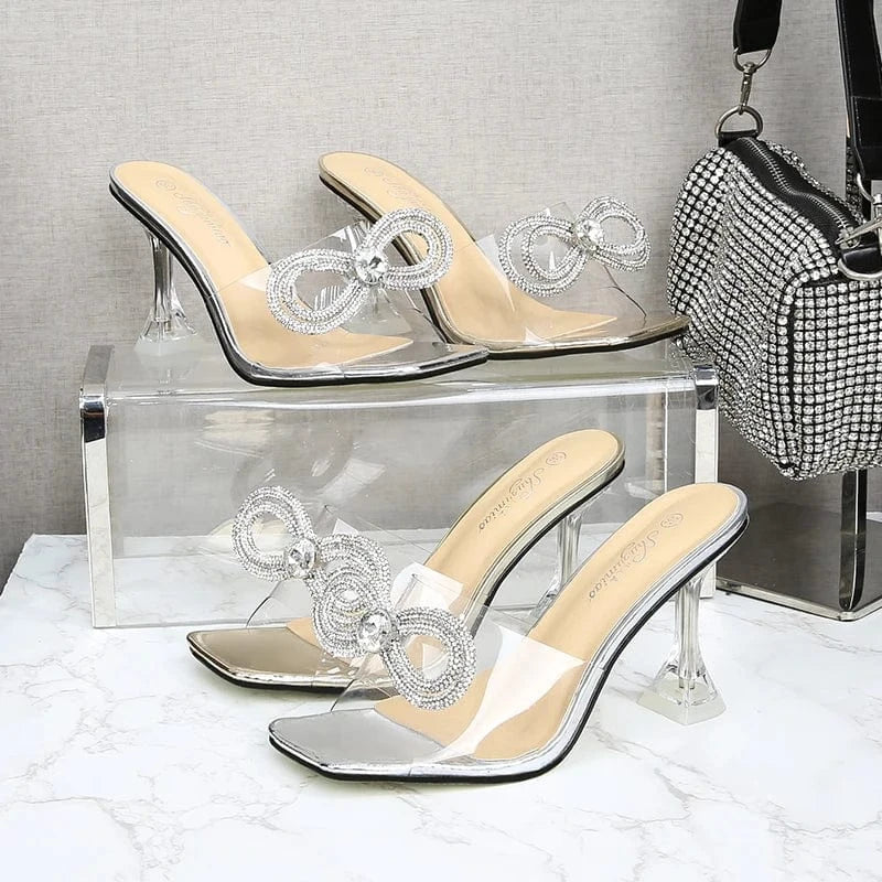 Fashion attractive women sandals 9 cm thin heels bow shoes sexy ladies slippers and sandals wholesale